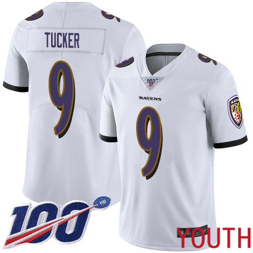 Baltimore Ravens Limited White Youth Justin Tucker Road Jersey NFL Football #9 100th Season Vapor Untouchable->youth nfl jersey->Youth Jersey
